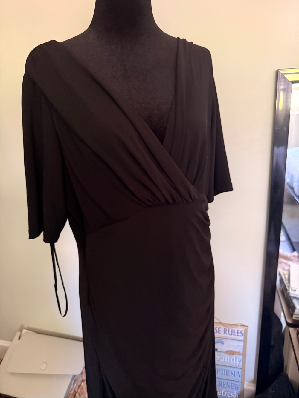 Evan Picone Black Wrap-Style V-Neck Dress